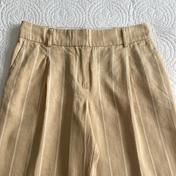 Sezane Rodriguo Linen Trouser Pleated Wide Leg Pants Tan Cream EU 34 US 4 - Picture 4 of 17
